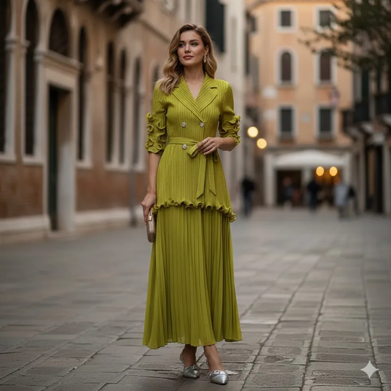 

Miyake Pleated Pants Set 2026 Plus Size Suit Spring New Fold Trousers Wooden Ear Edge Loose Wide Leg Pants Elegant 2-piece Set