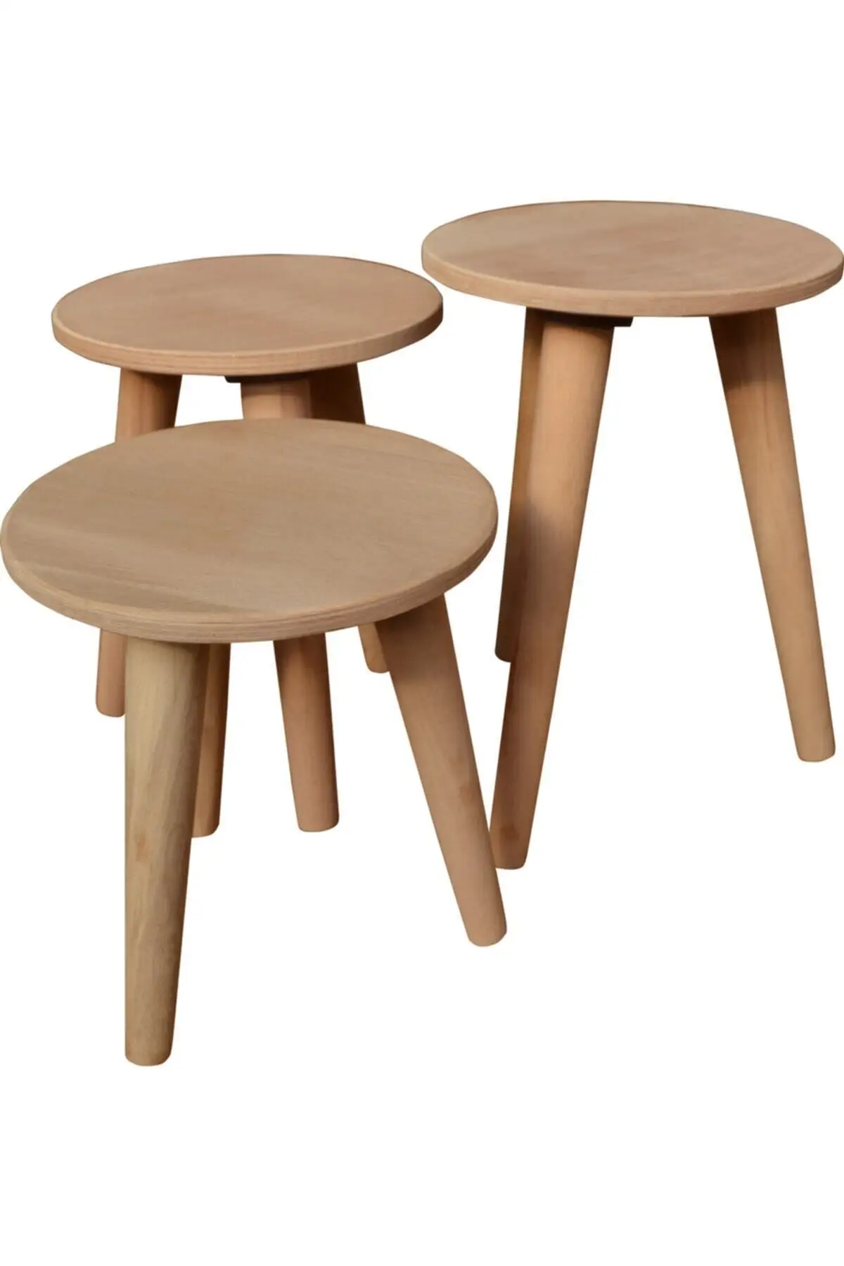 Wooden 3-Set Round Natural Stool Solid Wood Stool Chair Portable Stool Adult Organize Small Chair Folding Bench Table