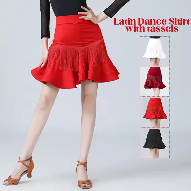 2025 New Adult Women Latin Dance Costum Sexy Tassels Fishbone Skirt Female Large Size Fringed Ballroom Rumba Dancewear