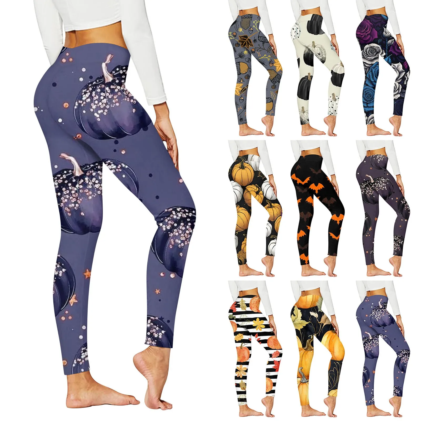 Pantaloni da Yoga Casual da donna tendenza della moda pantaloni elasticizzati Slim con stampa a tema di Halloween pantaloni da nove minuti versatili