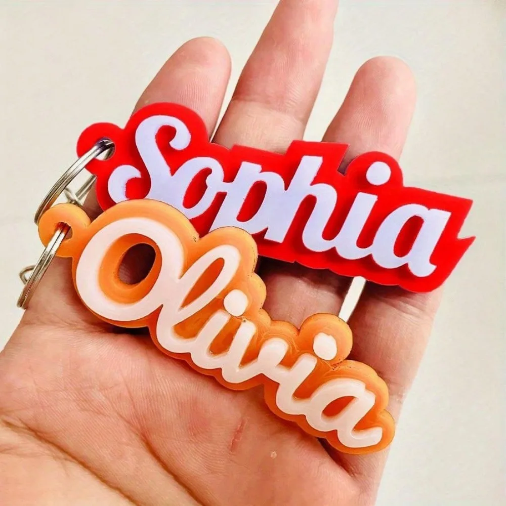 

Red Orange Color Custom Acrylic 3D Name Keychain Personalized Luggage Backpack Nameplate Bag Label Key Chain Jewelry Gift