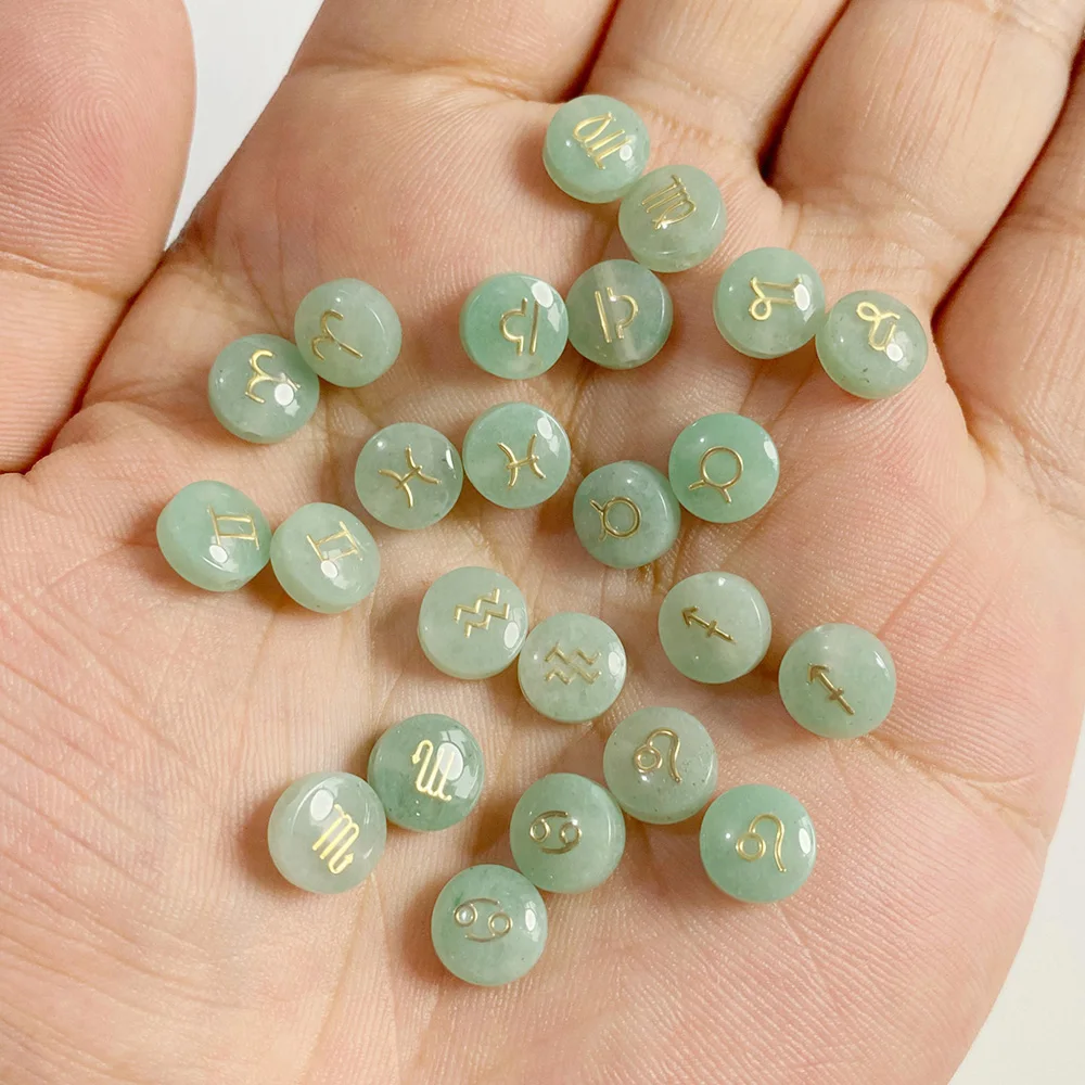 5 pièces 8MM vert Aventurine naturelle plat rond 12 signes du zodiaque constellation pierre breloques pour bricolage fabrication de bijoux