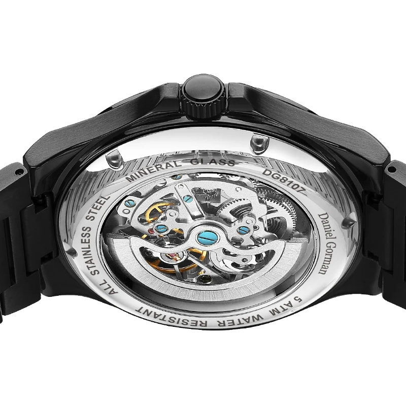 GORMAN Steampunk Skeleton Men's Watch Ring Luxury Automatic Mechanical Watches Luminous waterproof Stainless Steel Strap Watches