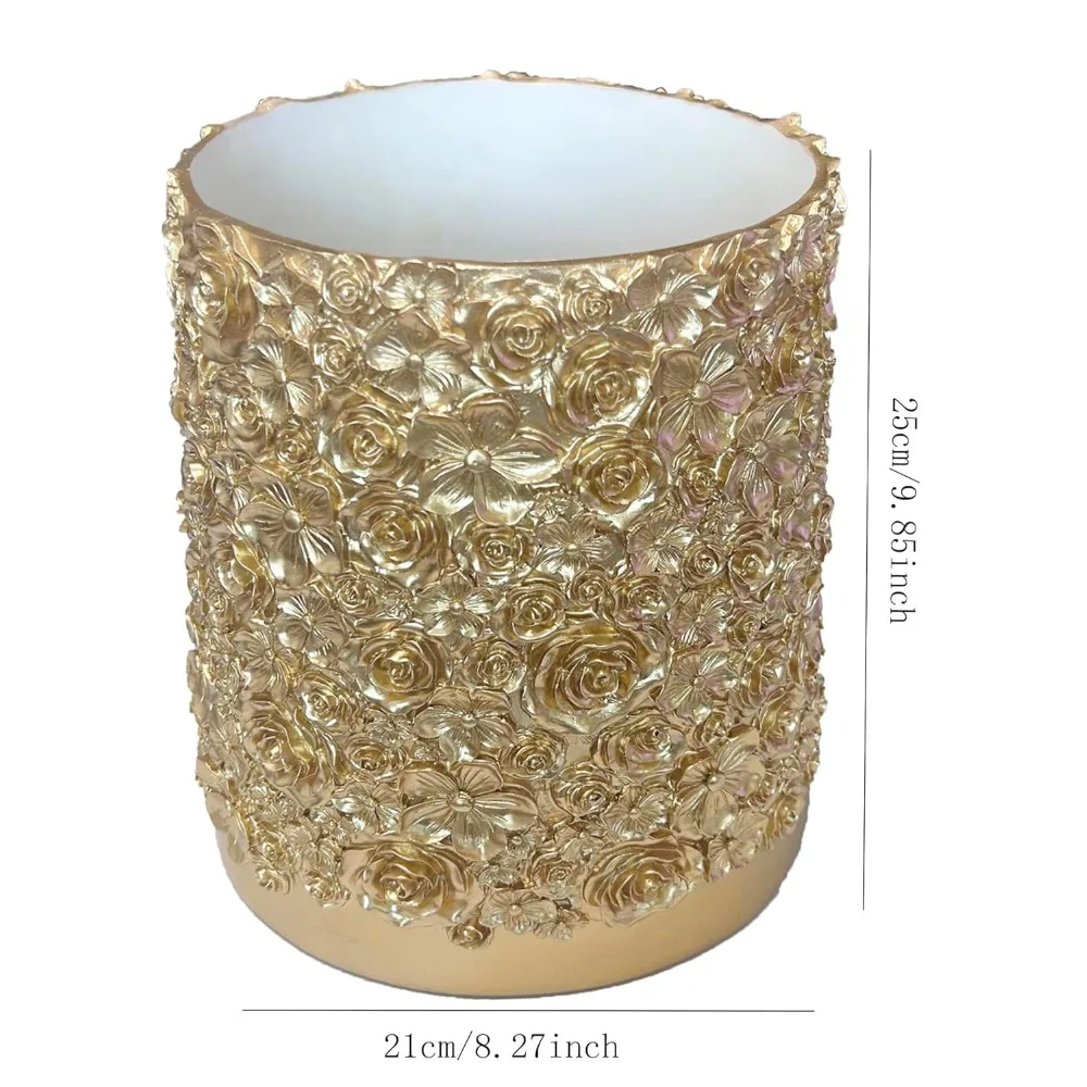 Eleganter, floral geschnitzter Kunstharz-Mülleimer, 8 x 10 dekorativer Abfallkorb für Büro, Badezimmer, Schlafzimmer mit Rosen-Design