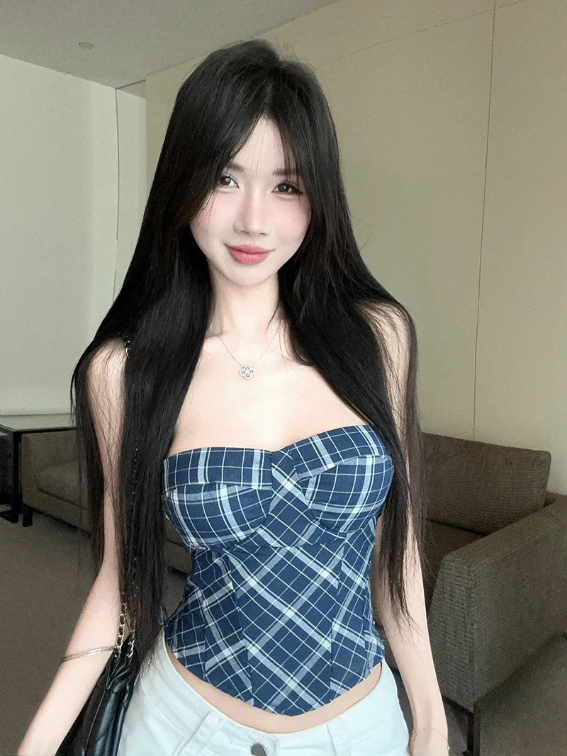

Pure Desirable Sexy Strapless Vest Women's Summer Outdoor Hot Short Beach Style Inner Wear Top Korean Version Commute Style