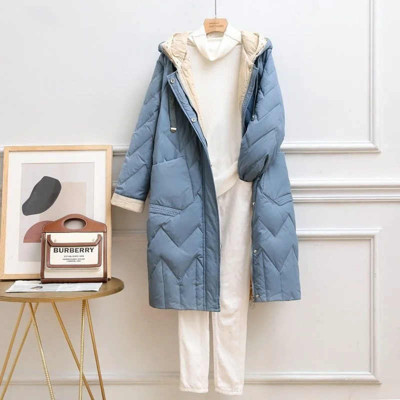 แฟชั่นเป็ดลงเสื้อแจ็คเก็ตผู้หญิงฤดูหนาว Quilted WARM หนา Hooded Coat Casual หลวม Patchwork ยาวหญิง Outwear