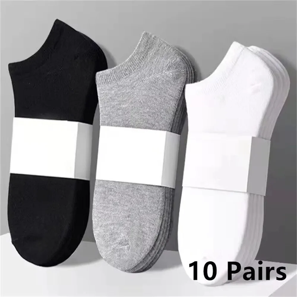 10 pares de calcetines náuticos de poliéster para hombre, nuevo estilo, negro, blanco, gris, medias de negocios para hombre, suaves y transpirables de verano para hombre