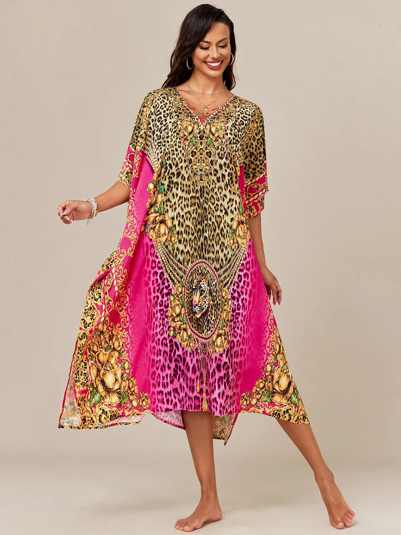 فساتين قفطان نسائية، طباعة ملونة قفطان السيدة روبر، فساتين الشاطئ لتغطية بدلة السباحة