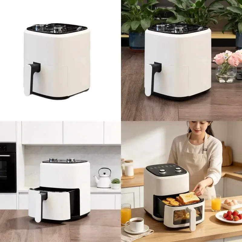 5.5-Liter electric air fryer, temperature control function, plastic material, supports French, portable mini design, energy