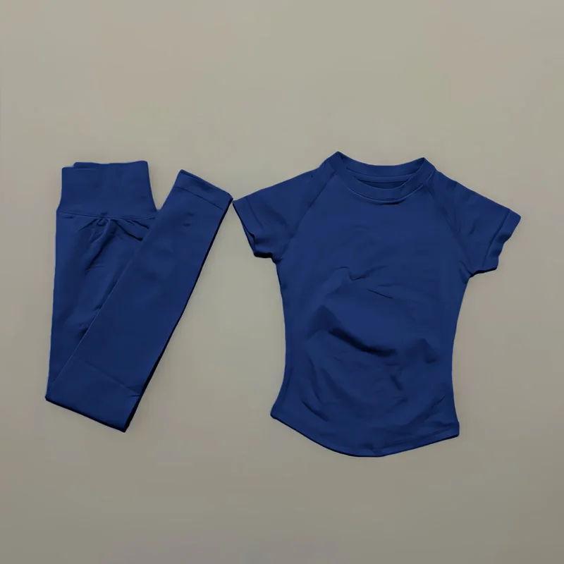 2-delige sportset met korte mouwen, dames, ronde hals, ademende yoga sportlegging met korte mouwen, gym sportkleding, workoutsets