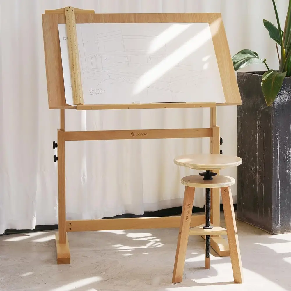 Adjustable Height Drafting Table - 35.5x23.5 for Construction, Drawing, Writing & Graphic Design with Tilting Plan Surface