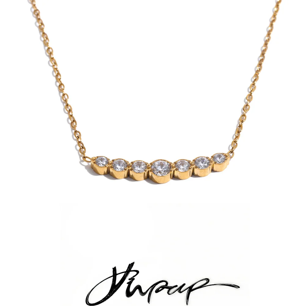 Yhpup Stainless Steel Cubic Zirconia Round Necklace Pendant Temperament Stylish Arrivals Premium Attractive Jewelry