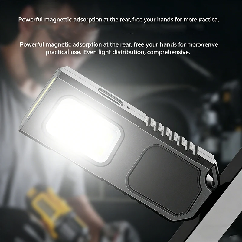 USB Rechargeable Keychain Flashlight COB LED Mini Work Light with Carabiner Waterproof Portable Pocket Torch for Camping Hiking