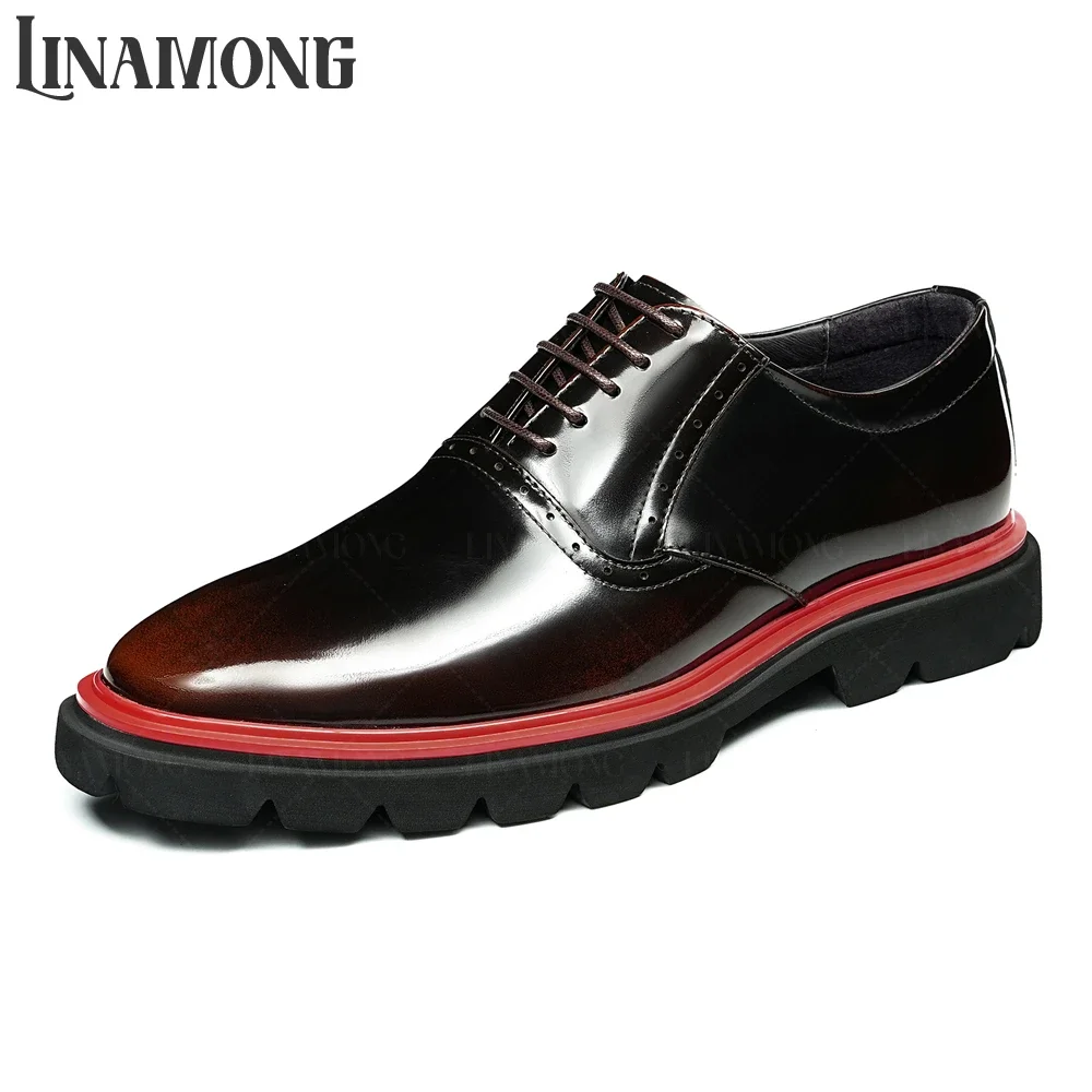 Black Genuine Leather Casual Oxfords Elegant Round Toe Lace-Up Business Dress Shoes Blue Red Stitching Cowhide Handmade Shoes