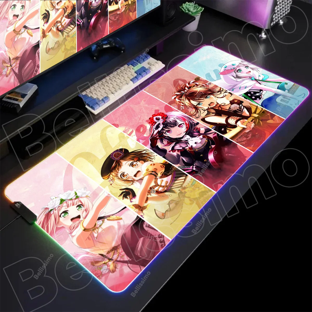 

Коврик для мыши Bang Dream Anime Girl Ave RGB 90Ox400 мм Kawayi Коврик для мыши Игровые коврики для мыши Светодиодные коврики для клавиатуры Светящиеся настольные коврики