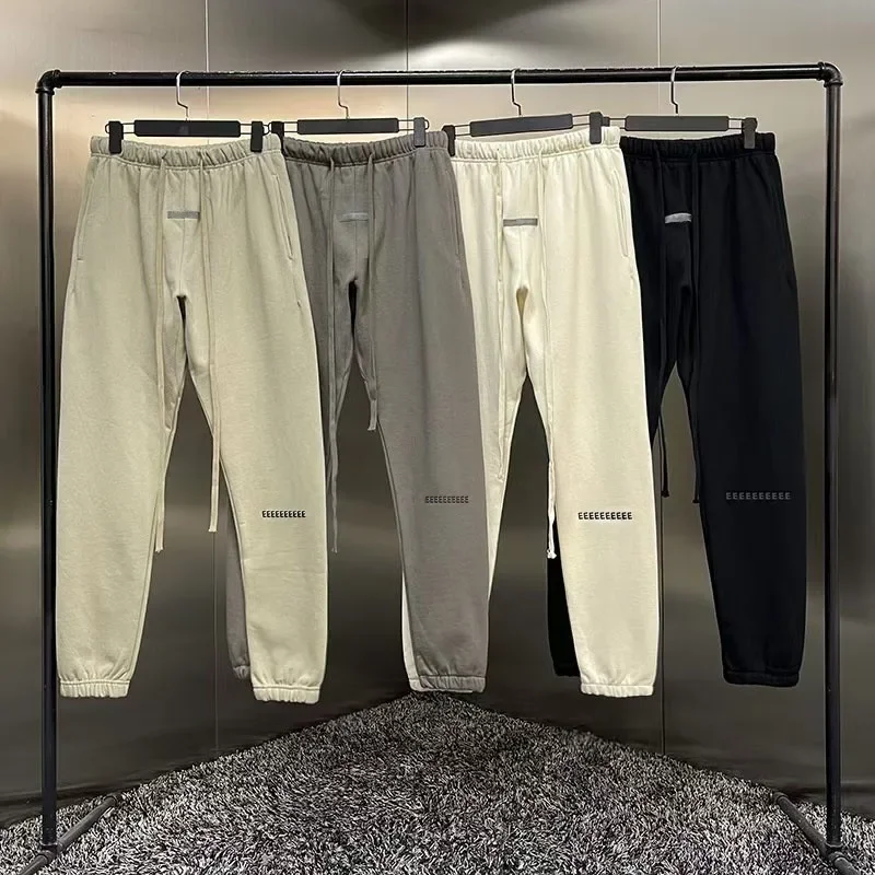 Classic Brand Double Line Mens Pants Luxury Design Two Rows Reflective Letter Pants Trendy Couple High Street Loose Sports Pants