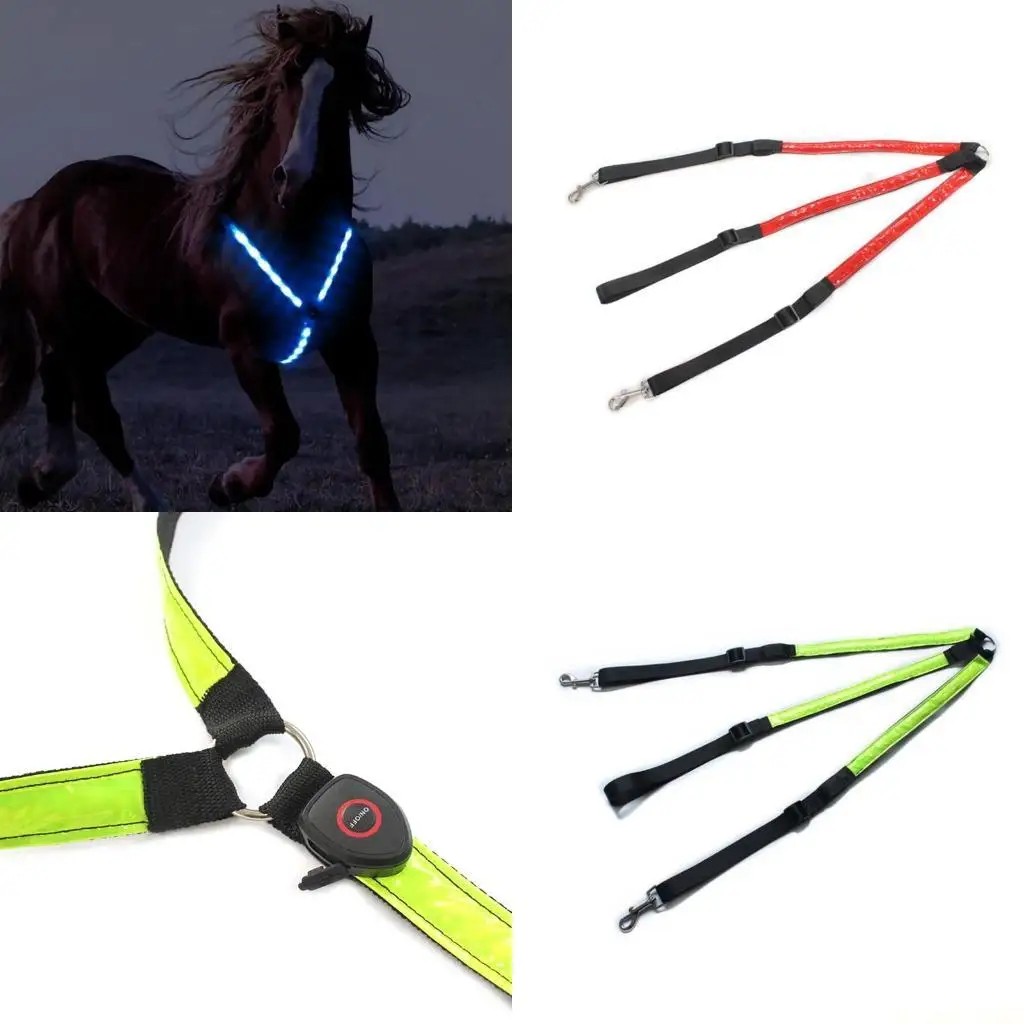 M5TC Horse Webbing Harness Collar Breastplate Adjustable Night Visible LED Light Chest Belt Safe Riding Equestrian Equipment