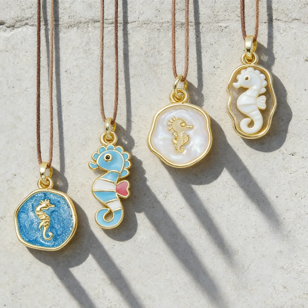 

10Pcs Pendant Sparkling Brass Seahorse Charms Enamel Cubic Zirconia Trendy Ocean Animal DIY Jewelry for Necklace Bracelet Making