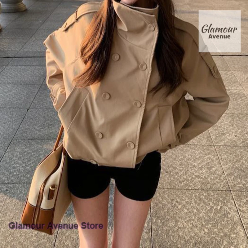 French British style double-breasted khaki collar trench coat women's autumn and winter Maillard high-grade loose casual coat