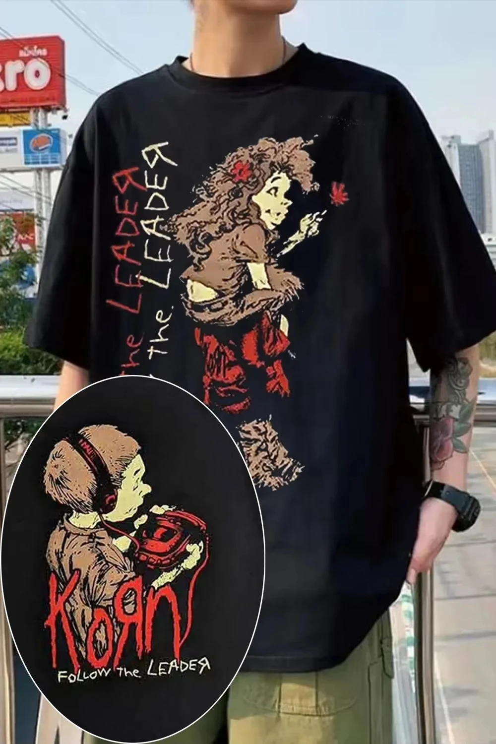 2026Vintage Korn Follow The Leader Group Portrait T-shirt Summer Nu Metal Fan Print Oversized Cotton Graphic Tee Shirt