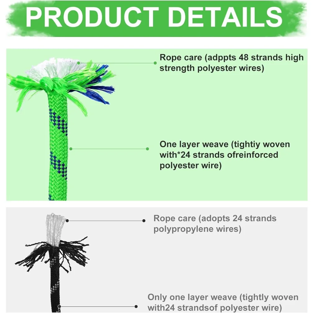 CQArborist Rope 3/4 inch x 100ft Climbing Rope 48 Strands Green Polyester Rope for Hiking Camping Swing Rappelling Rescue