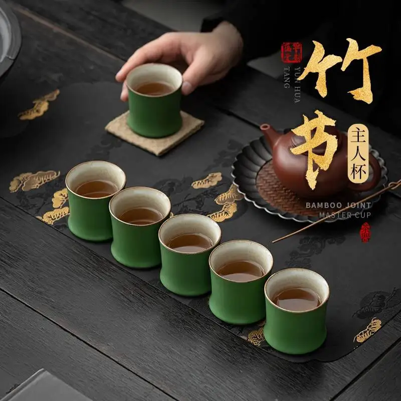 Lot de 1/3/6 tasses à thé en céramique imitation bambou vert 90 ml – Ensemble de tasses à thé Kung Fu style chinois