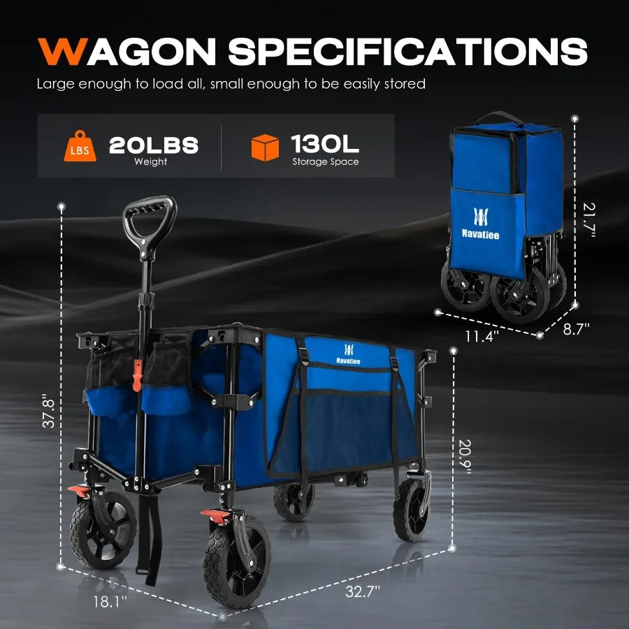 130L collapsible foldable wagon with wheels featuring large capacity cart design side pocket storage and reliable brakes ideal