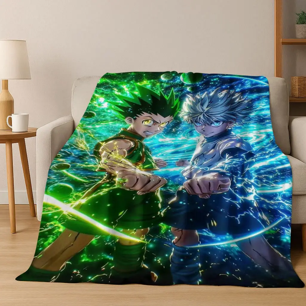 Anime HUNTER X HUNTER HXH Gon Freecss Killua Cartoon Flannel Blanket,Cozy Soft Throw Blanket for Home Bedroom Bed Sofa Cover Kid