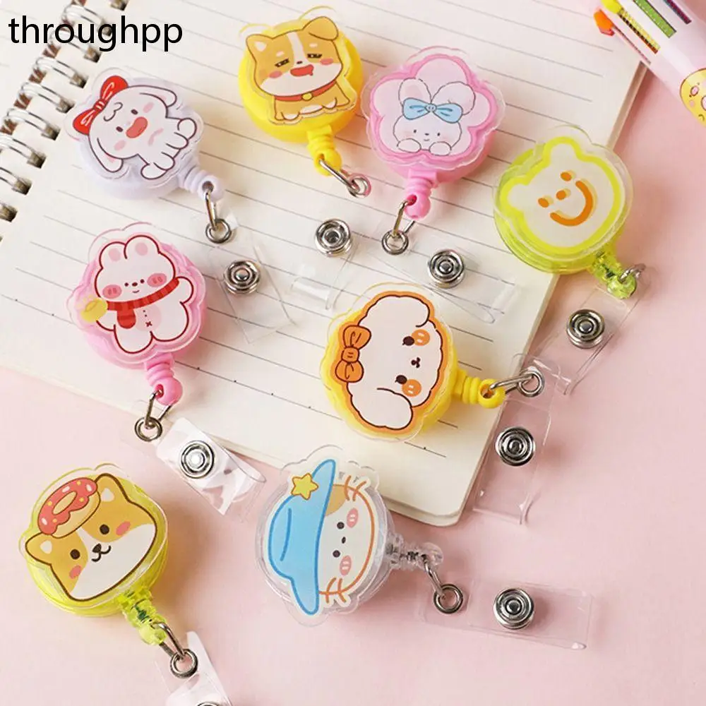 Acrylic Cartoon Badge Holder Clips ID Card Holder Retractable Badge Reel Office Supplies