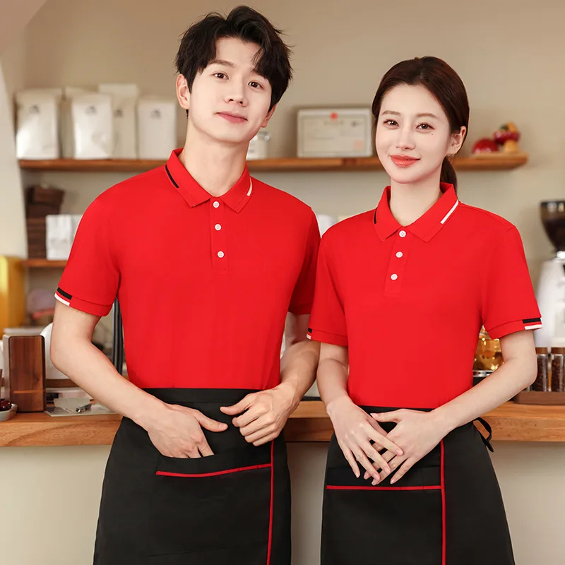 

Fast Food Restaurant Waiter Short Sleeve Turn-down CollarTSummer Work Uniform for Restaurant Snack Bar BBQ Steak Burger Milk Tea