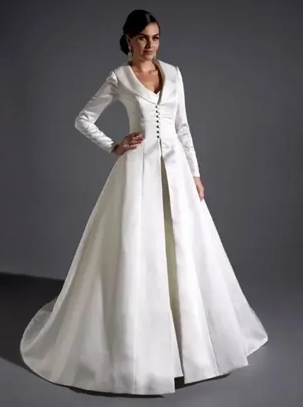 Langärmlige Satin-Hochzeitsjacke mit Kragen, Brautumhang, lange Brautjacke, formeller Partymantel, Damen-Accessoire, maßgeschneidert