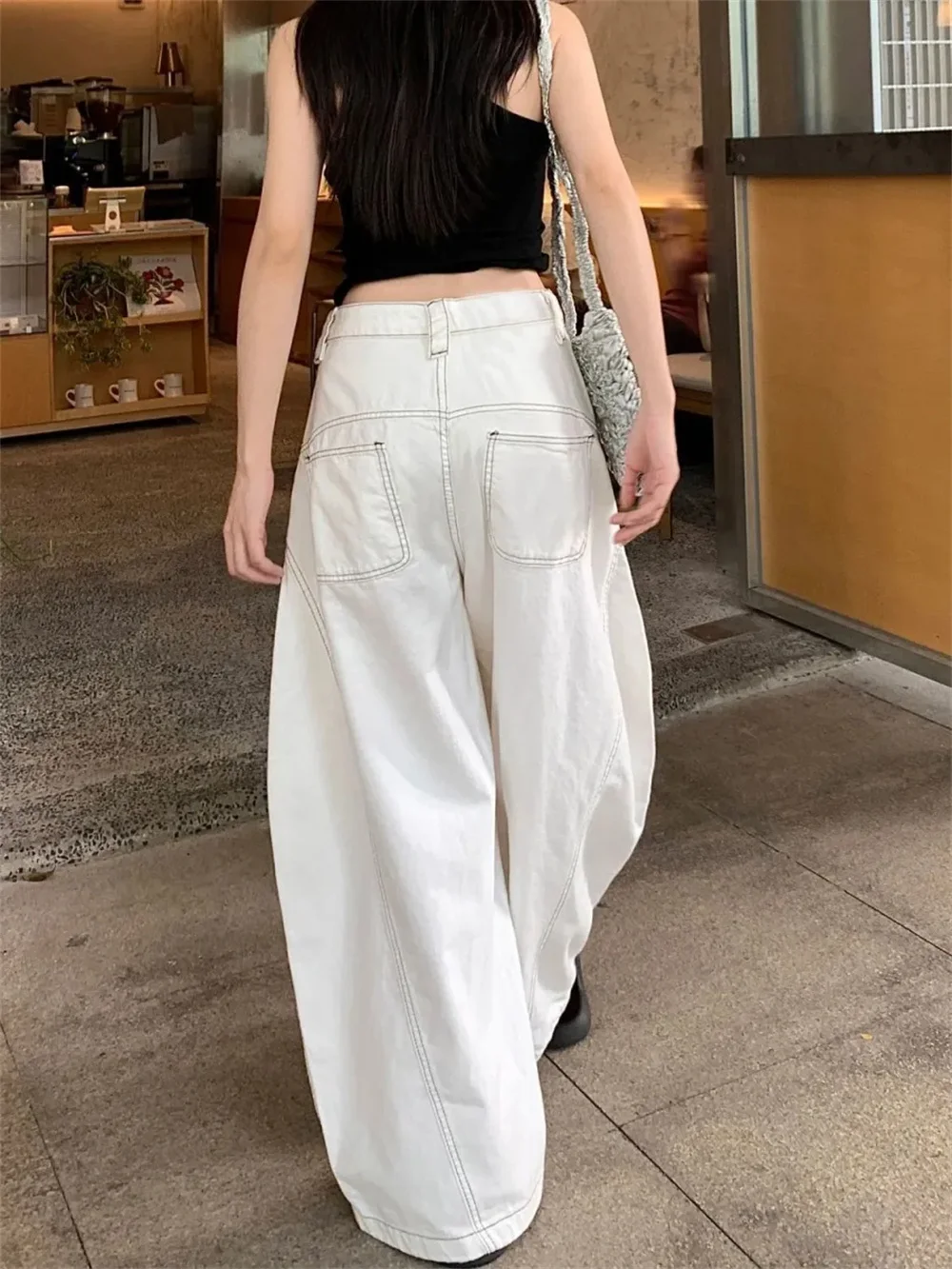 Graffiti American Style Casual Wide Leg Denim Pants Women High Street Y2k Harajuku Cargo Jeans Baggy Winter Denim Trouser Ladies