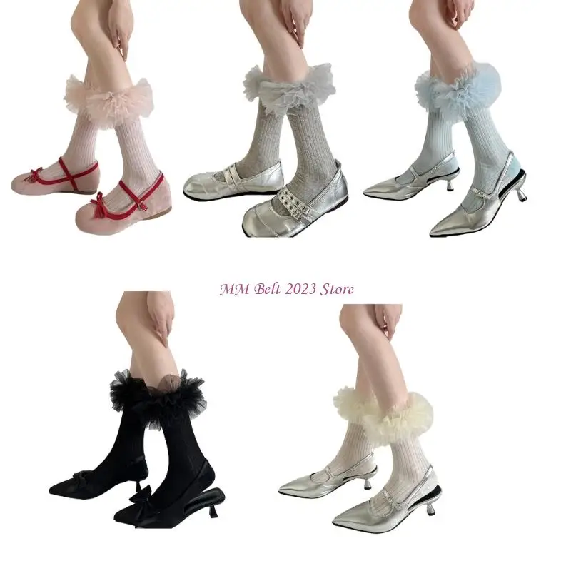 

49ME Ruffle Ankle Socks Women Frilly Sock Cotton Bootie Sock Princesses Socks