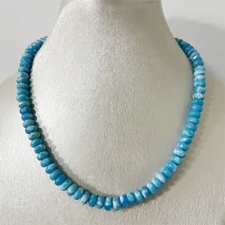 5*8MM Larimar Jade Ocean Sea Marine Necklace Retro Bohemian Geometric Sweater Chain Clothing Blue Stone Accessories