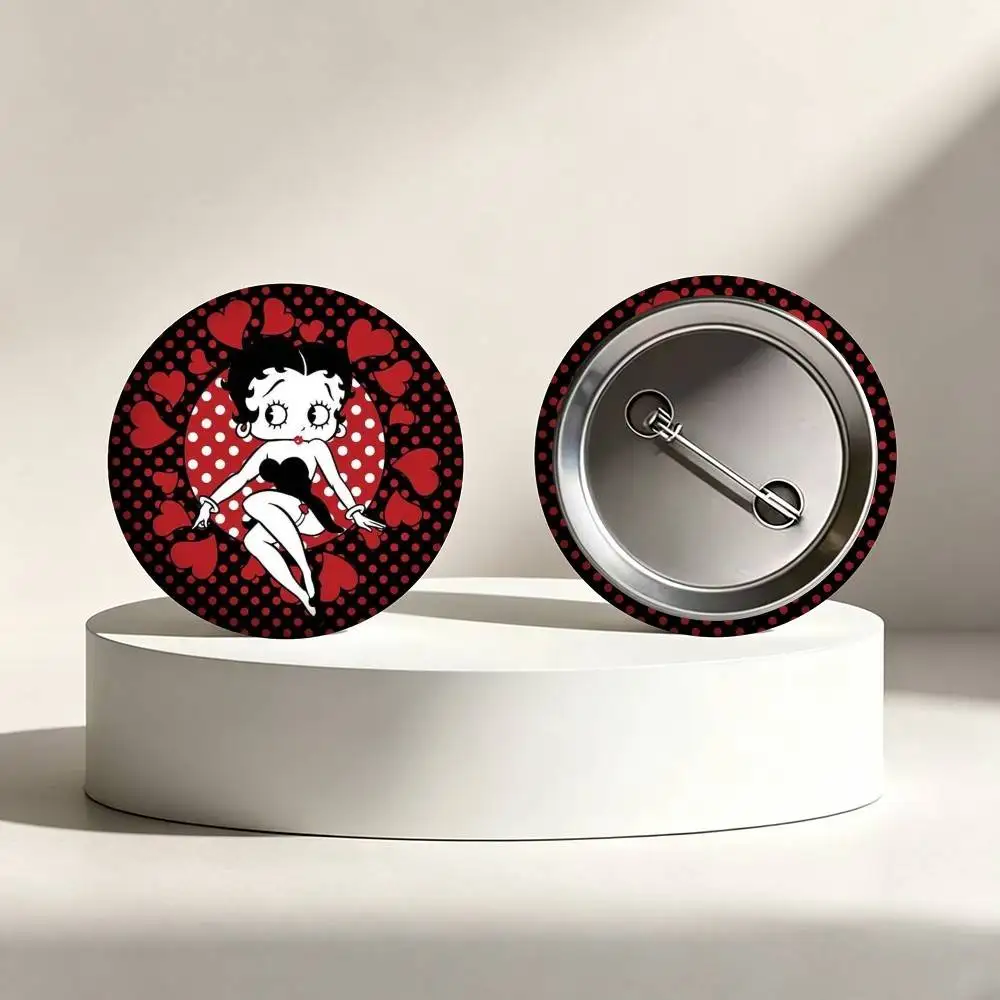 B-Betty Boop Chibi Retro Stage Red Heart  25 32 44 58 75mm Badges Personalized Round Brooches Pins Accessory Gift view 4