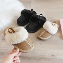 Pantofole in cotone per bambini Pantofole da casa in peluche tinta unita alla moda Scarpe da ragazza comode antiscivolo per interni Scarpe da bambino in cotone caldo