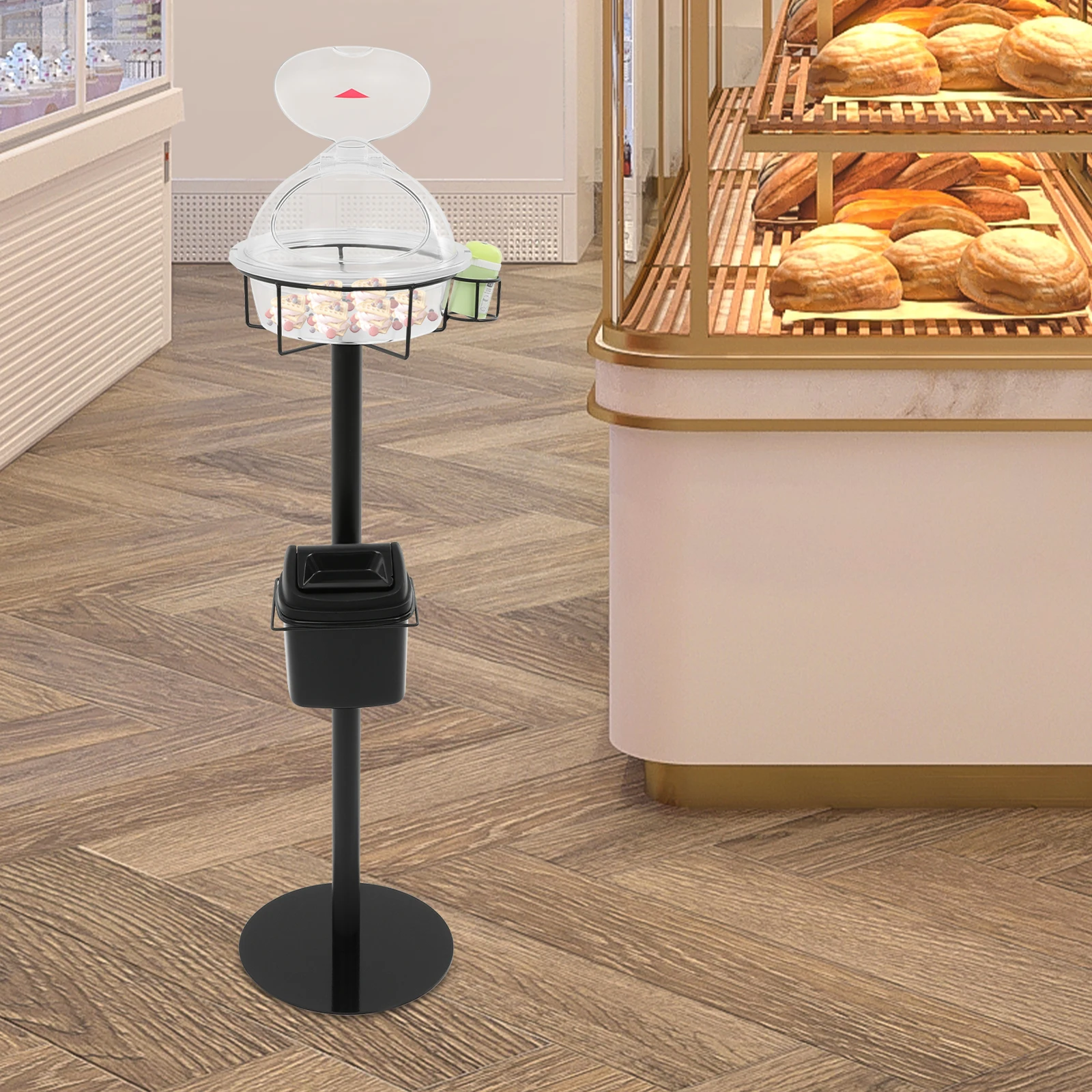 

Cake Stand, Black Supermarket Sample Stand Free Tasting Table, Portable Floor Display Stand, for Grocery Store Bar Bakery