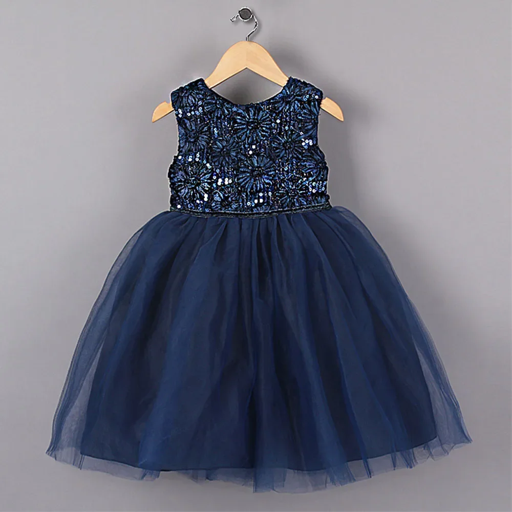 

New Blue Princess Girl Party Dresses Flower Sequined Tutu style Wedding Dress for Christmas girls clothes 3-7 years