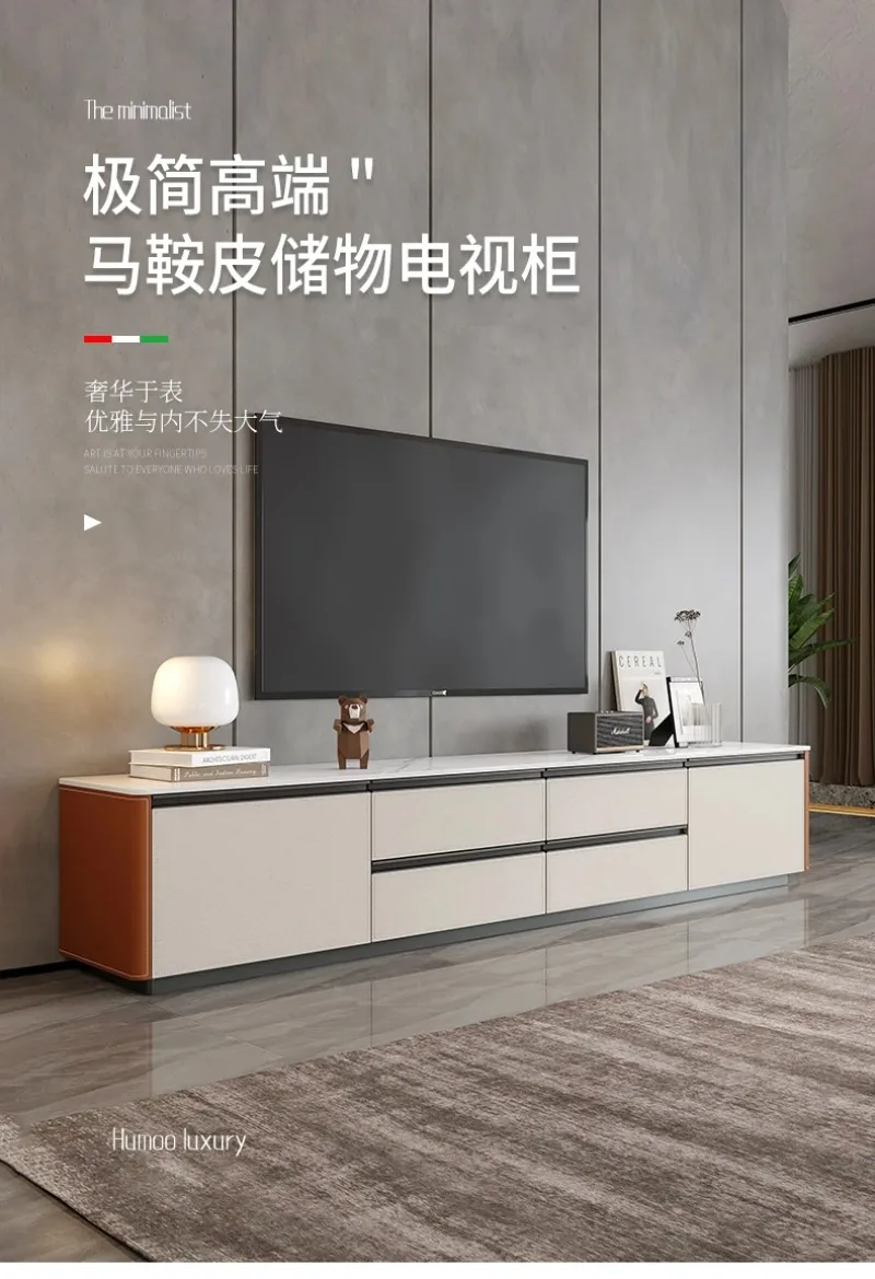 Minimalistischer TV-Schrank im cremefarbenen Stil, moderne kleine Wohnung für den Haushalt, Unterschrank für das Wohnzimmer, hochwertiges, leichtes Luxus-Sattelleder