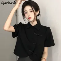 Shirts Women Chinese Style Classic Pure All-match Crop Tops Aesthetic Korean Fashion Casual Summer Sweet Daily Basic Chic