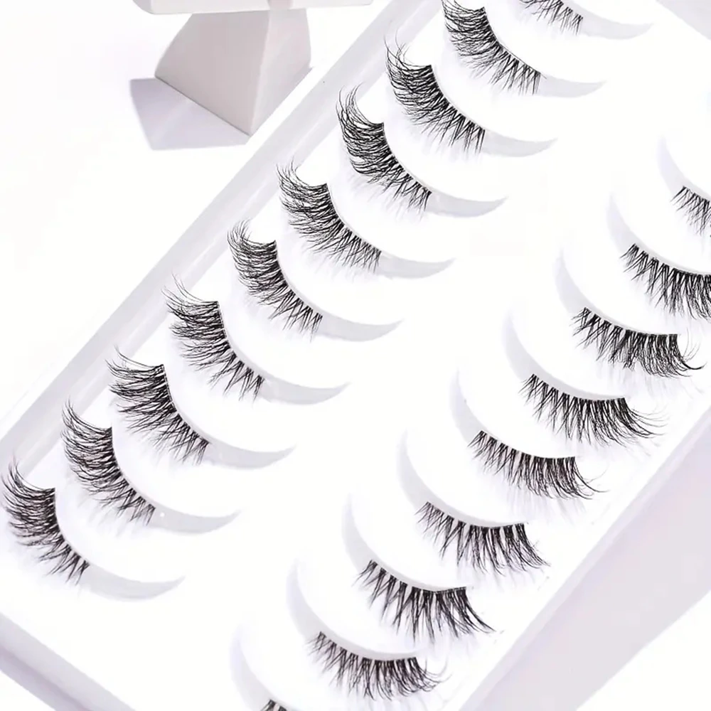 Black Half-Band False Eyelashes – European-American Style Fox-Eye, Transparent Band for Eye-Corner Elongation