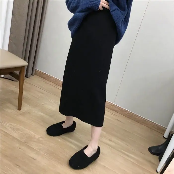 

High Waist Women Knitted Skirt Autumn Winter Warm Fashion Rib Elegant Midi Female Casual Pencil Elastic s R334