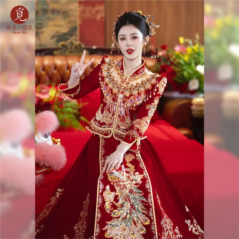 

The new style of wedding heavy industry Chinese-style toasting dress for is small and elegant