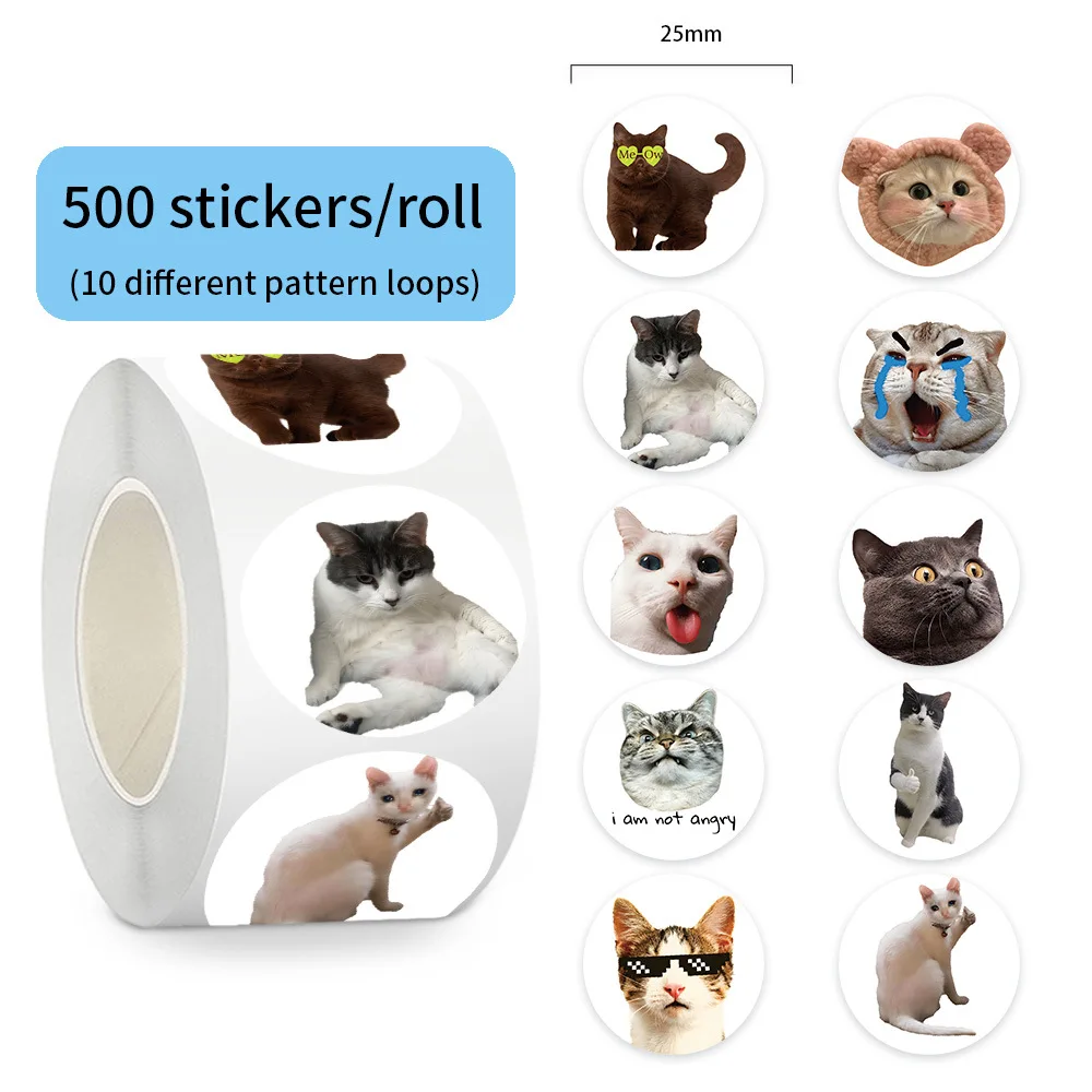 

500PCS Funny Realistic Cat Graffiti Roll Stickers DIY Guitar Phone Laptop Suitcase Water Cup Skateboard Planner Supplies Decals