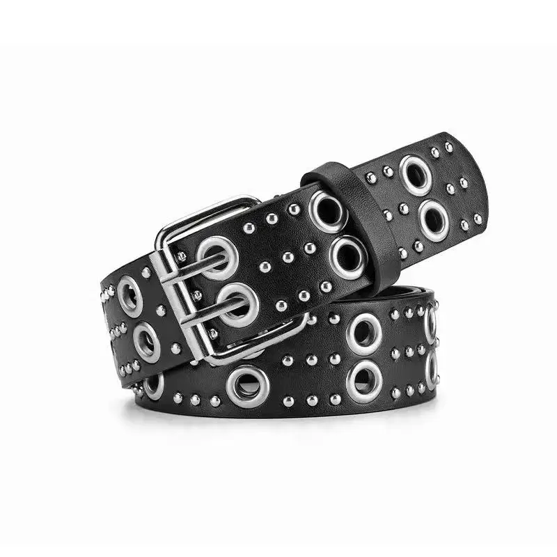 New Rivet Eye PU Belt for Women Y2K Style Minimalist Fashion Decoration Jeans Hollow Gothic Metal Belt Clothing Accessories