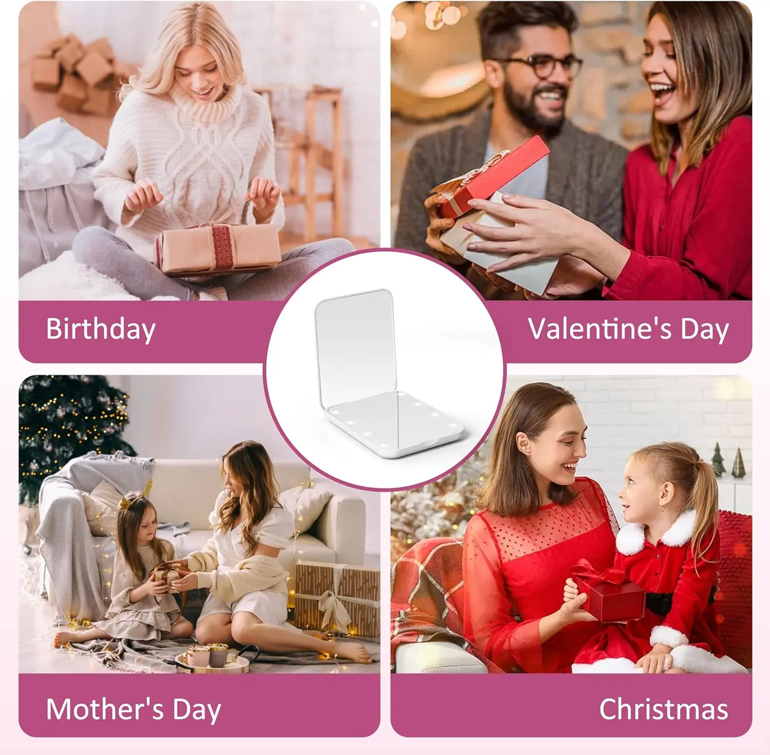 Mini Handheld Makeup Mirror 1X/3X Magnifiying Compact Folding Travel Portable With Light Makeup Pocket Mirror 8 Leds for Gifts