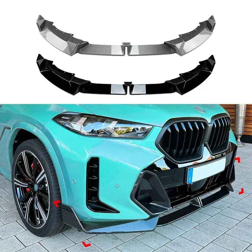 Per BMW 2023+ X6 G06 LCI M Sport Car Gloss Nero o Carbon Look Paraurti anteriore Lip Spoiler Splitter Diffusore Body Kit