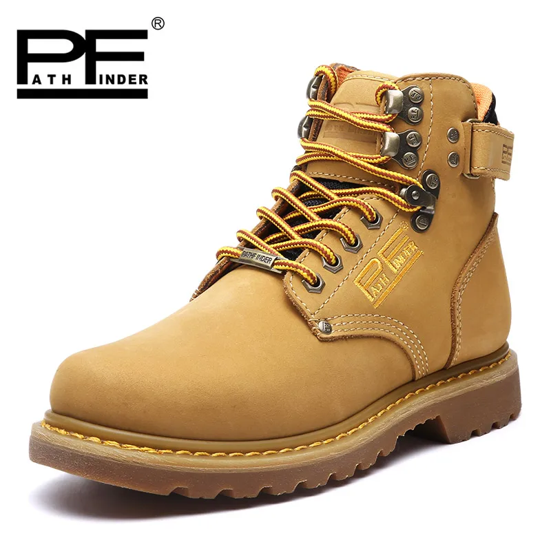 

PFGenuine Leather Women's Motorcycle Boots Casual Quality Tooling Boots Male Combat Boots Botas Work Shoes For Men Anti Slip