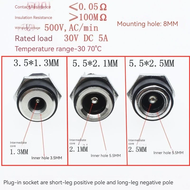 【5Pairs】3A 12V 5.5x2.1mm 2.5mm Plastic Male Plugs DC022 DC Power Socket Female Jack Screw Nut Panel Mount Connector 3.5X1.3MM