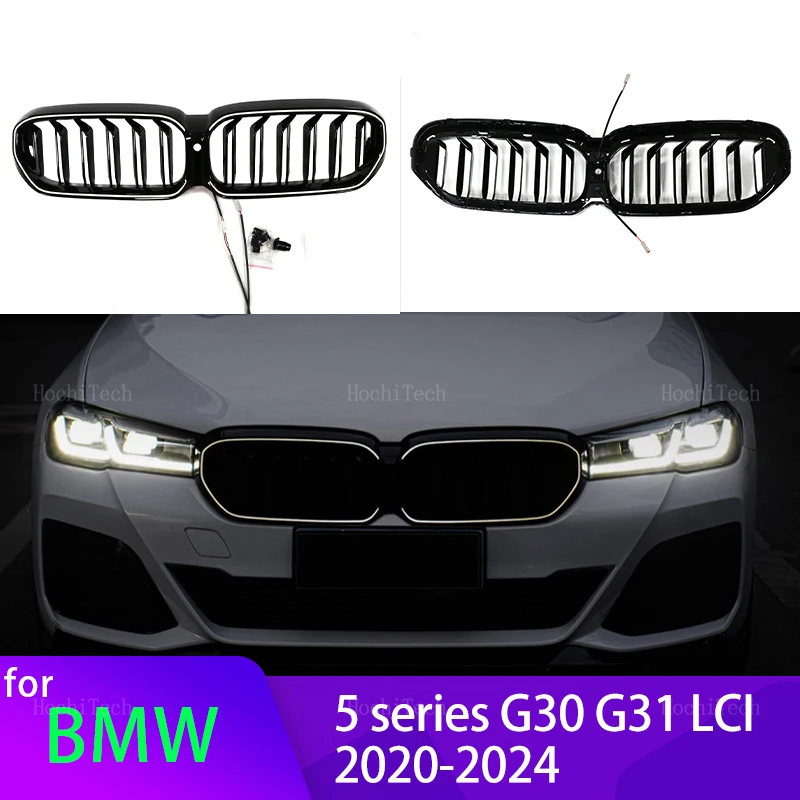 

LED White Light Gloss Black Car Front Bumper Kidney Grill Grilles for BMW 5 Series G30 G38 G31 Facelift LCI 2020-23 Car Styling